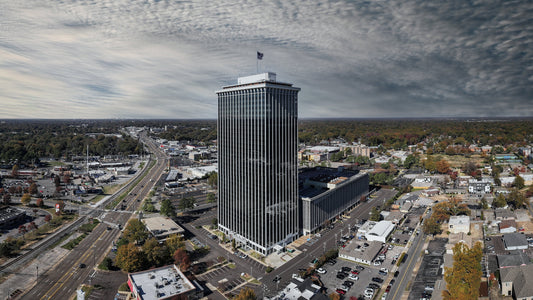 Aerial image of the Clark Tower Corporate Office building